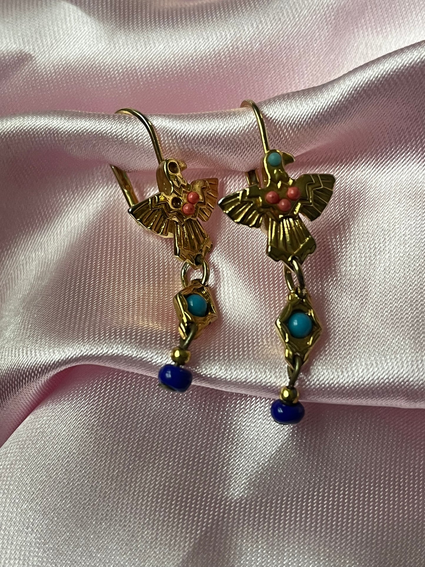 Vintage Swarovski Crystal Rainbow Bird Earrings