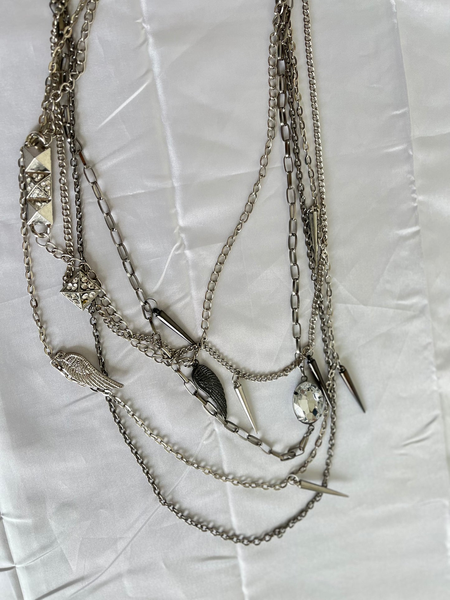 silver layered chain necklace