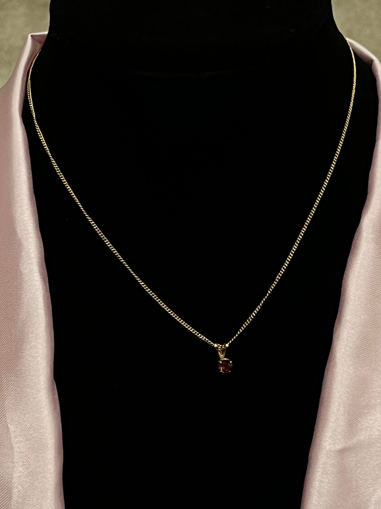 Natural Garnet Necklace with Gold Dainty Red Pendant.