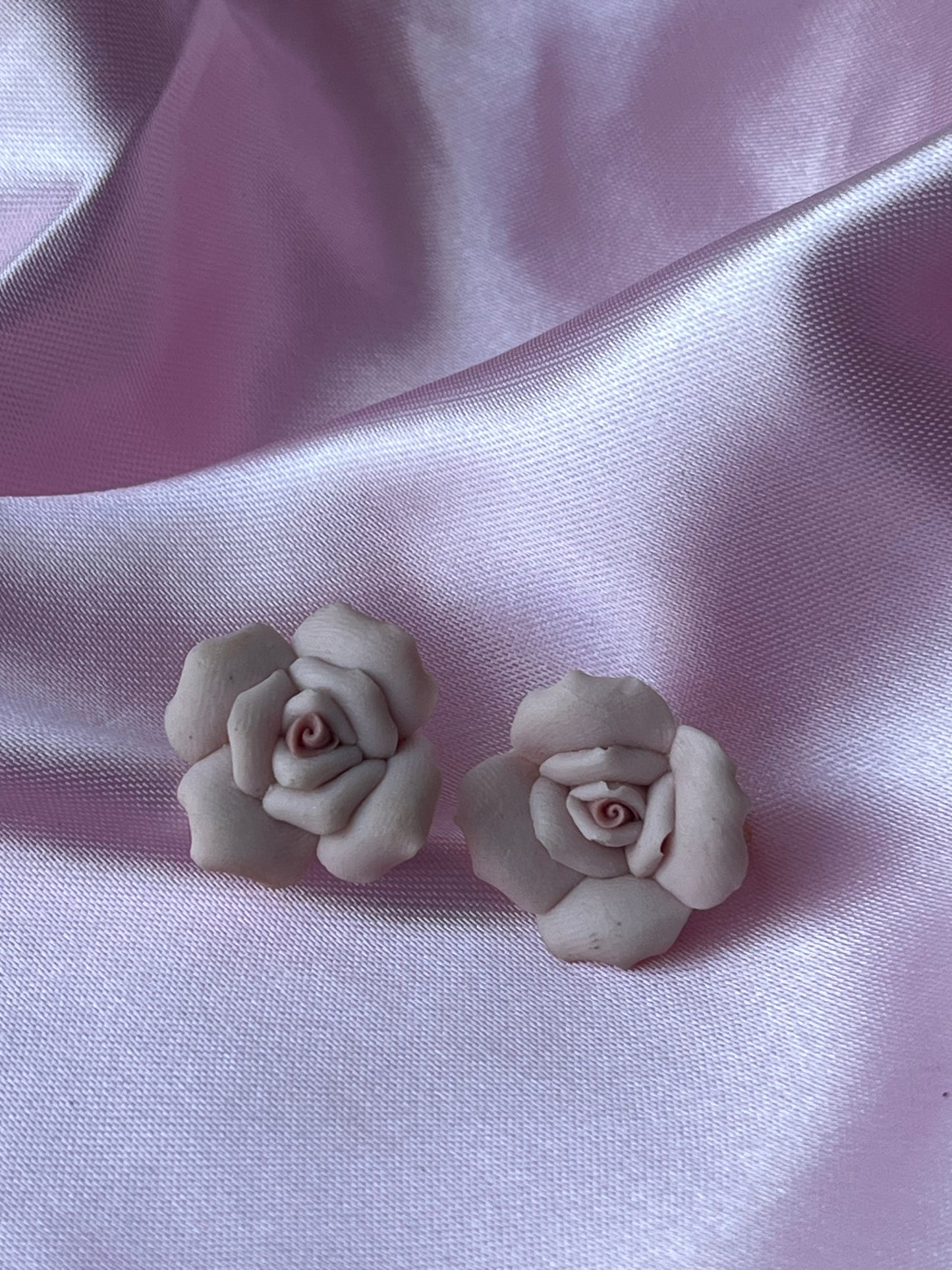 Vintage Pink Rose Porcelain clip on Earrings