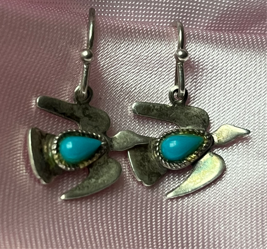 Turquoise Bird Earrings Silver Dangle